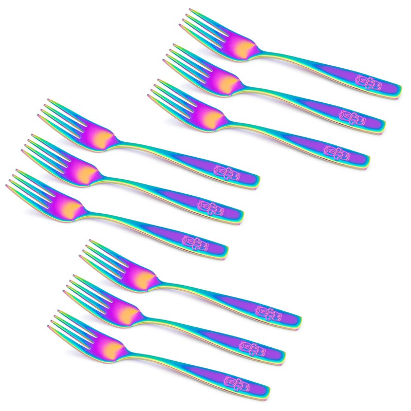 9 Piece Stainless Steel Rainbow Kids Forks Kids Cutlery Toddler Safe Flatware Silverware Utensil Set 9 Forks for Home and Preschools