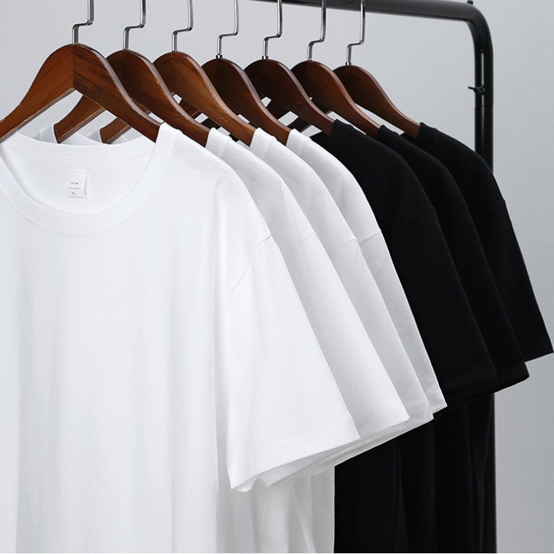 New Heavy 220G Trendy Cotton T-Shirt Men'S And Women'S Solid Color Short Sleeve Combed Cotton Crewneck T-Shirt White Thickened - Image 2
