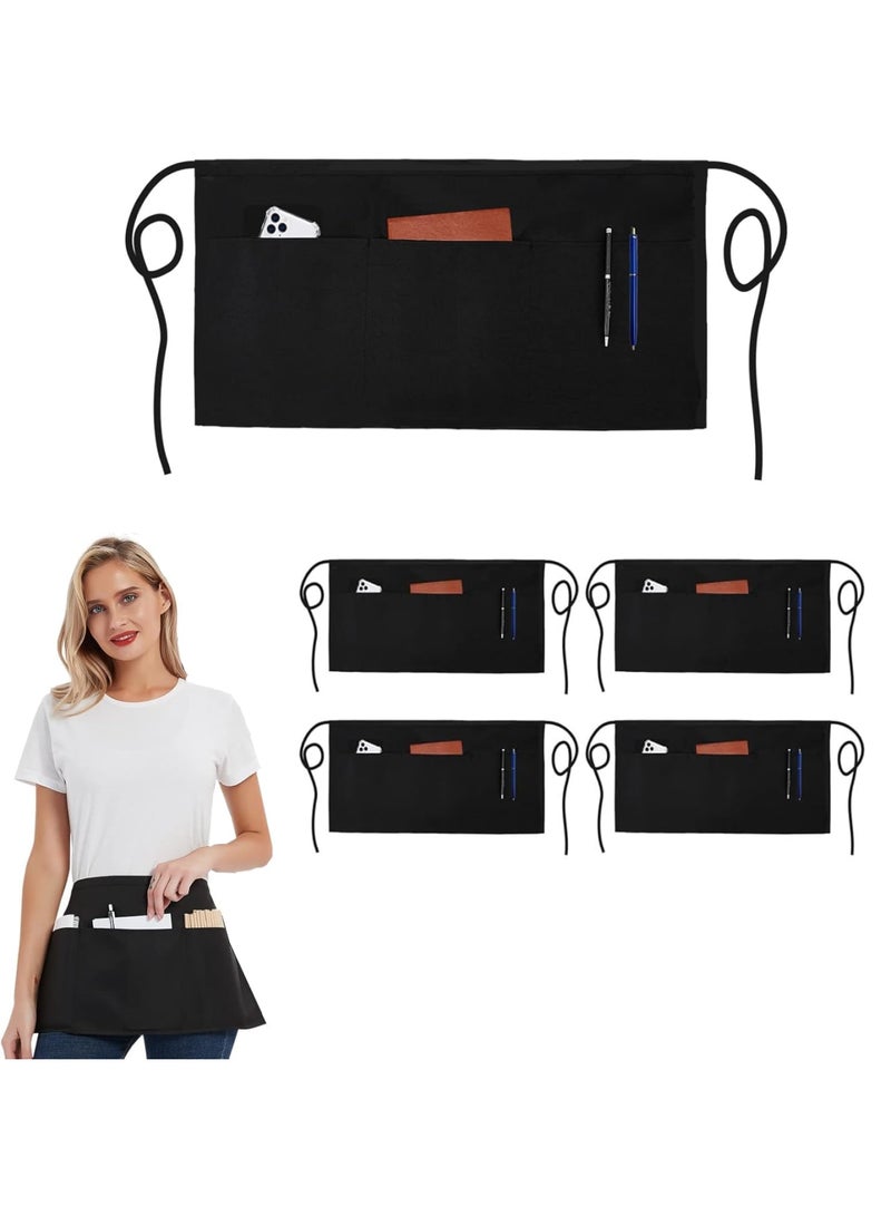 SYOSI Server Aprons, 4-Pack Half Aprons with 3 Pockets, Water-Resistant Adjustable Waist Strap, Durable Kitchen Cooking Barista Waitress Aprons for Women Men, Black - Image 1