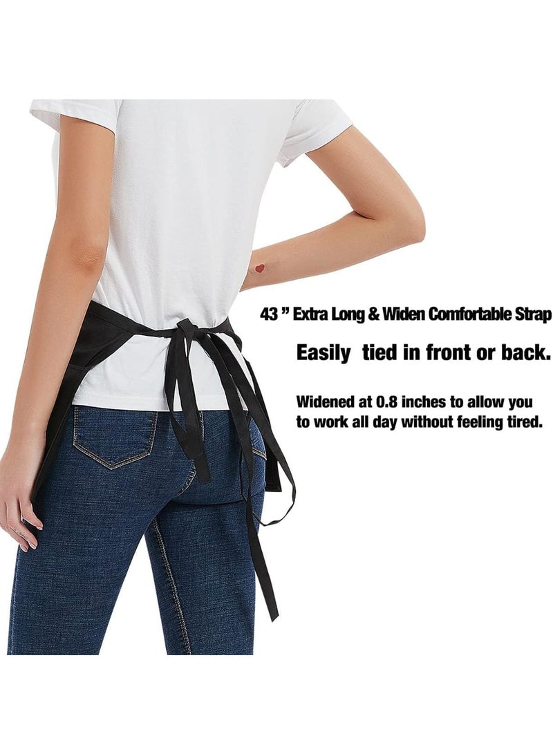 SYOSI Server Aprons, 4-Pack Half Aprons with 3 Pockets, Water-Resistant Adjustable Waist Strap, Durable Kitchen Cooking Barista Waitress Aprons for Women Men, Black - Image 5