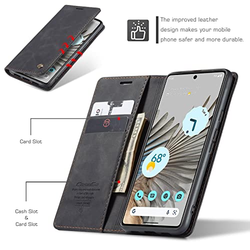 Cracedily for Google Pixel 7 Pro Case, Flip Wallet Leather Case with Card Holder Magnetic Closure Shockproof Kickstand Protective Phone Cases Cover for Google Pixel 7 Pro,Black - Image 2