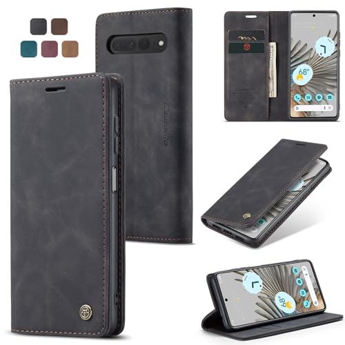 Cracedily for Google Pixel 7 Pro Case, Flip Wallet Leather Case with Card Holder Magnetic Closure Shockproof Kickstand Protective Phone Cases Cover for Google Pixel 7 Pro,Black - Image 1