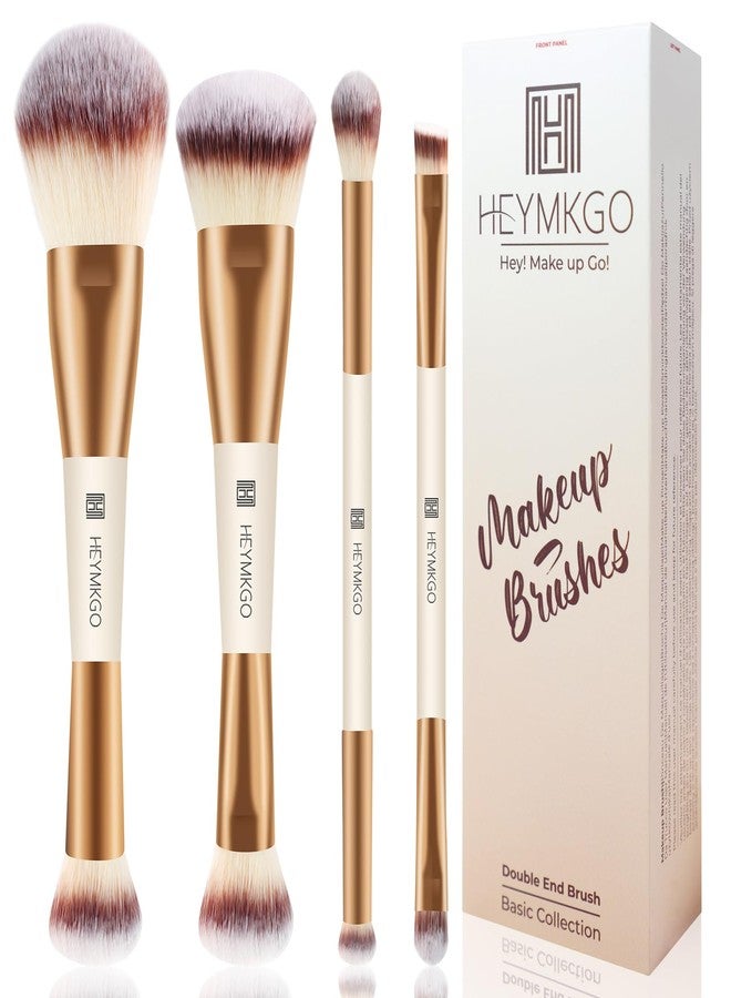 HEYMKGO Makeup Brushes Set, 4Pcs Double-ended Foundation Contour Powder Blush Concealer Eyeshadow Brush Set for Liquid, Cream, Powder for Blending Buffing Professional Face Brush Set Tools(Apricot) - Image 1
