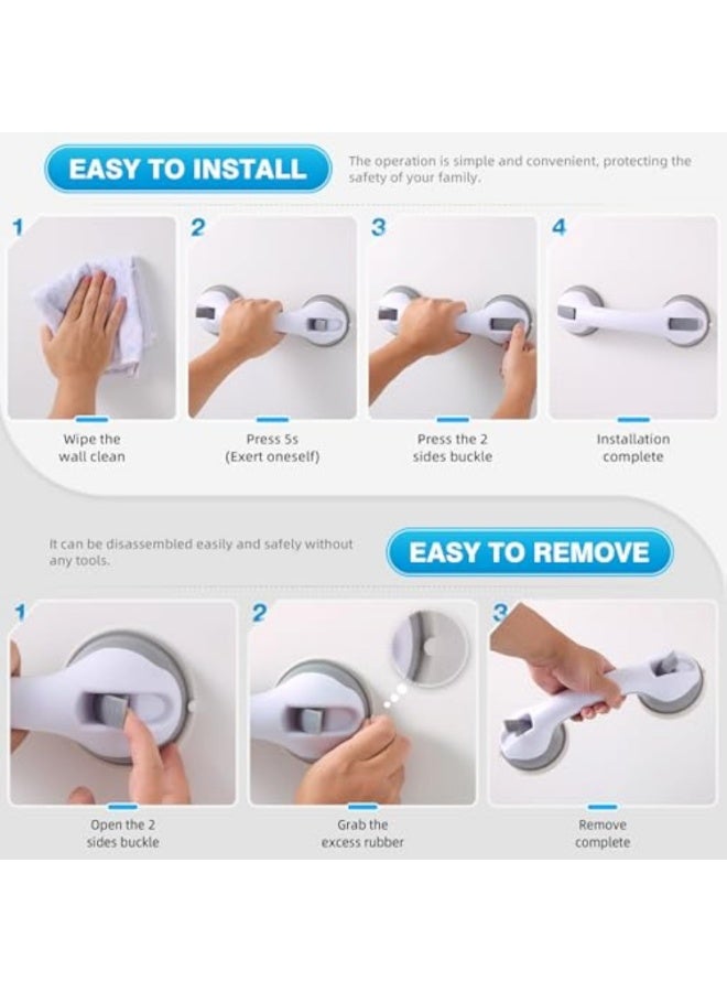 يلا جوي 2 حزمة من قضبان الإمساك لأحواض الاستحمام والاستحمام، قضيب إمساك بالشفط، مقابض استحمام شديدة التحمل 12 بوصة درابزين حمام قابل للإزالة لكبار السن وكبار السن، مقبض أمان للحمام، بدون حفر مقاوم للماء - Image 5