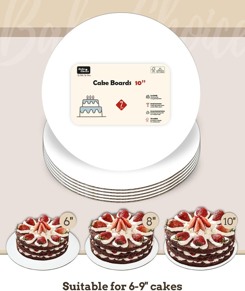 Bake Choice Cake Boards 10 inch Round, 7 Pack Food-Graded Cardboard Cake Rounds, Waterproof and Oil-Proof Cake Plates, Sturdy Corrugated Cake Base, Ideal for Baking, Cake DIY, Dessert and Crafting - Image 2
