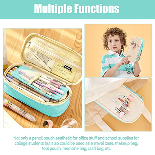 LHMTQVK Large Capacity Pencil Case Pencil Pouch Handheld Pen Bag, school pencil case for Teen Girl Boy Men Women Adult (Light green-beige) - Image 4