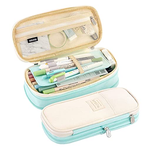 LHMTQVK Large Capacity Pencil Case Pencil Pouch Handheld Pen Bag, school pencil case for Teen Girl Boy Men Women Adult (Light green-beige) - Image 1