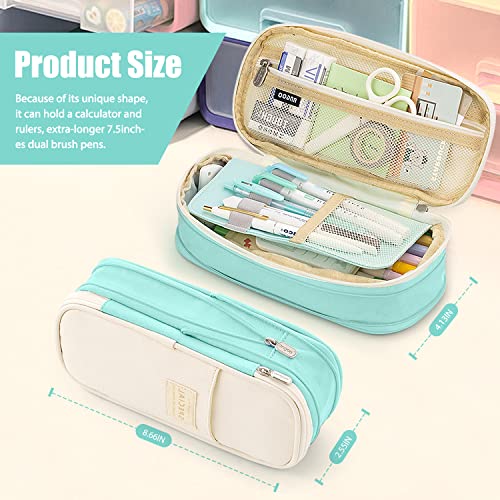 LHMTQVK Large Capacity Pencil Case Pencil Pouch Handheld Pen Bag, school pencil case for Teen Girl Boy Men Women Adult (Light green-beige) - Image 2