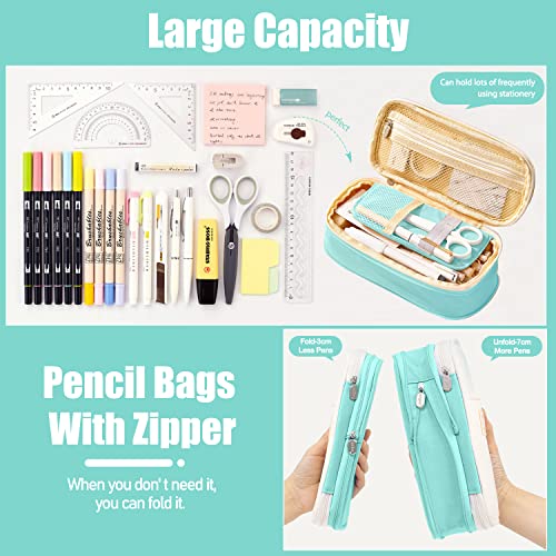 LHMTQVK Large Capacity Pencil Case Pencil Pouch Handheld Pen Bag, school pencil case for Teen Girl Boy Men Women Adult (Light green-beige) - Image 3