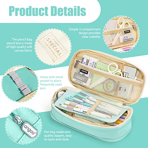 LHMTQVK Large Capacity Pencil Case Pencil Pouch Handheld Pen Bag, school pencil case for Teen Girl Boy Men Women Adult (Light green-beige) - Image 5
