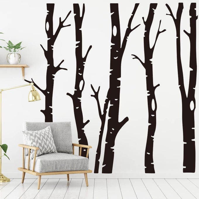 7 SHEETS WOODLAND WALL DECAL GIANT FAMILY TREE WALL DECALS WOODLAND PVC HUGE SIZE BIRCH TREE STICKERS FOR LIVING ROOM DECORATION 7874 X 7874 INCHBLACK