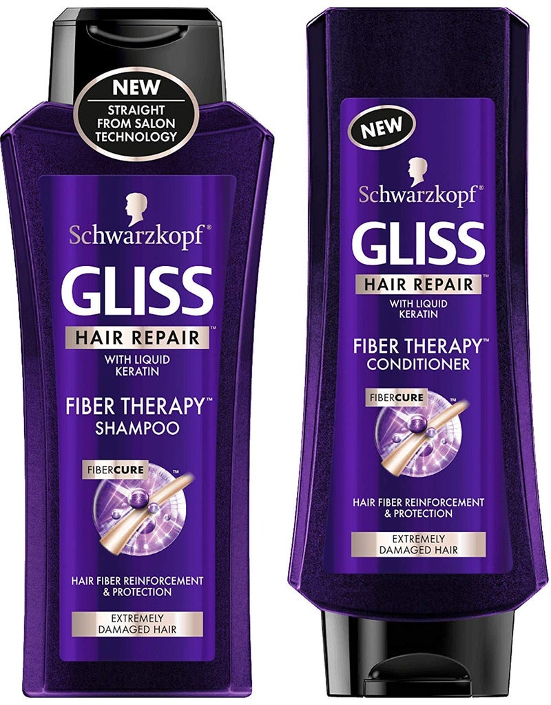 Gliss Schwarzkopf Gliss Hair Repair - Fiber Therapy For Extremely Damaged Hair - Shampoo & Conditioner Set - Net Wt. 13.6 FL OZ (400 mL) Per Bottle - One Set