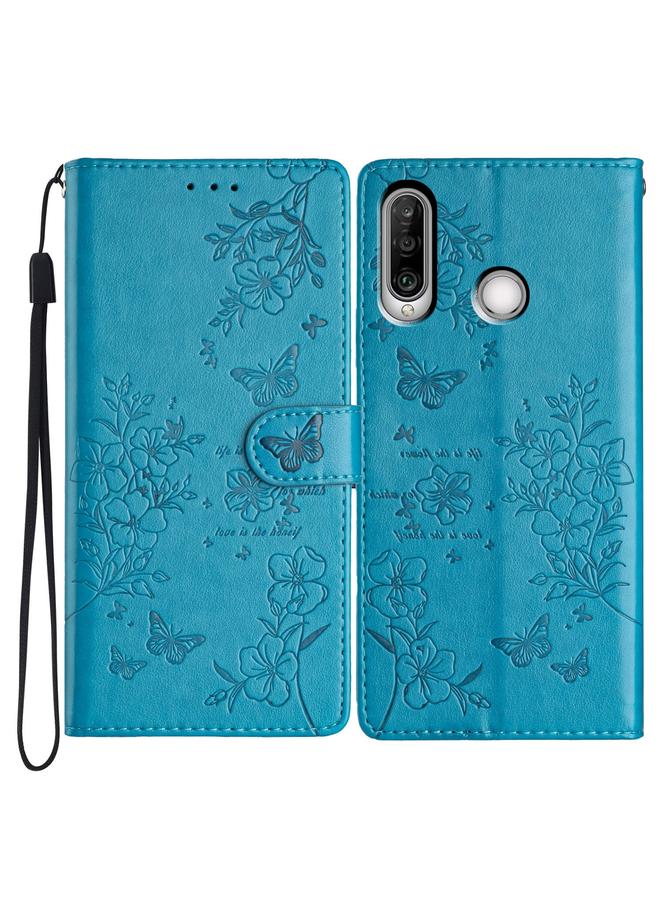 اس-توب جراب هاتف Huawei Y6p من الجلد بتصميم فراشات وزهور - Image 1