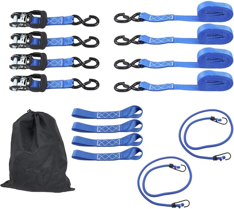 Findmall 4 قطع 1.6 بوصة × 15 قدم أربطة ربط راتشيت زرقاء بقوة 5208 رطل لمعدات نقل الدراجات النارية - Image 1