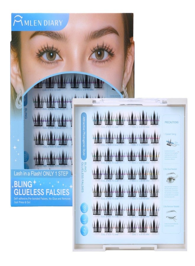MLEN DIARY Self Adhesive Lash Clusters DIY Eyelash Extensions C Curl Natural 42Pcs Pre-Glued Cluster Lashes 10.5-13.5MM No Glue Individual Lashes Self Application at Home(Bling) - Image 1