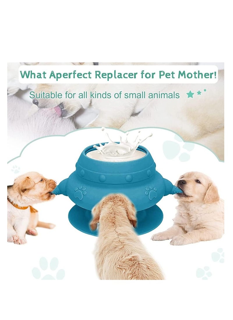 Bukela - Puppy Feeder for Multiple Puppies, 240ml Silicone Puppy Milk Feeder Bowl with 4 Teats for Nursing Puppies, Nipple Puppy Bottles, Puppy Feeding Station for  Kittens, Puppies and Rabbits (Blue) - Image 1