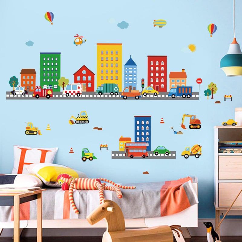 decalmile Transportation Road Wall Decals City Construction Cars Vehicles Trucks Wall Stickers Nursery Kids Bedroom Playroom Wall Decor - Image 3