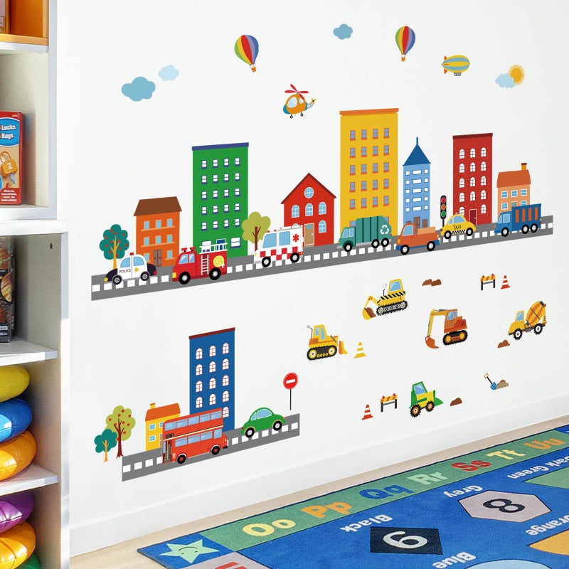 decalmile Transportation Road Wall Decals City Construction Cars Vehicles Trucks Wall Stickers Nursery Kids Bedroom Playroom Wall Decor - Image 2