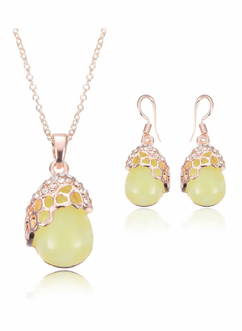 Y&D Necklace Earrings for Women Girls, Jade Green Teardrop Gemstone Dangle Wedding Jewelry Set Birthday, Women's Banquet Dress Gift - Image 1