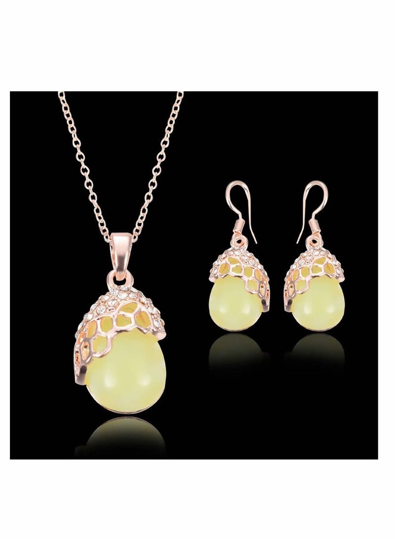 Y&D Necklace Earrings for Women Girls, Jade Green Teardrop Gemstone Dangle Wedding Jewelry Set Birthday, Women's Banquet Dress Gift - Image 3