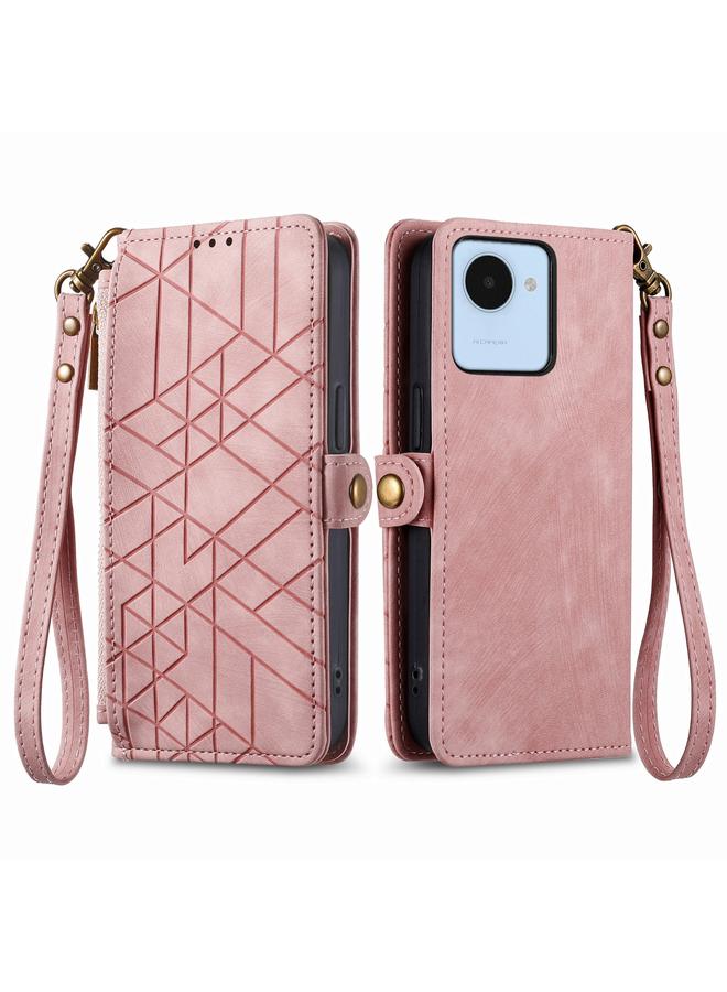 اس-توب جراب هاتف Realme GT 3 5G مع محفظة بسحاب هندسي وإبزيم جانبي من الجلد - Image 2