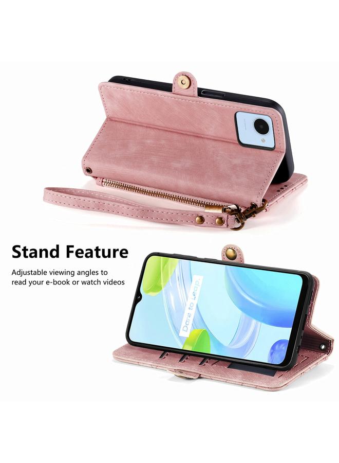 اس-توب جراب هاتف Realme GT 3 5G مع محفظة بسحاب هندسي وإبزيم جانبي من الجلد - Image 4