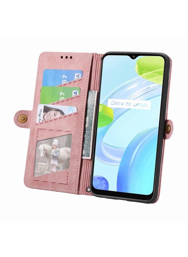 اس-توب جراب هاتف Realme GT 3 5G مع محفظة بسحاب هندسي وإبزيم جانبي من الجلد - Image 3