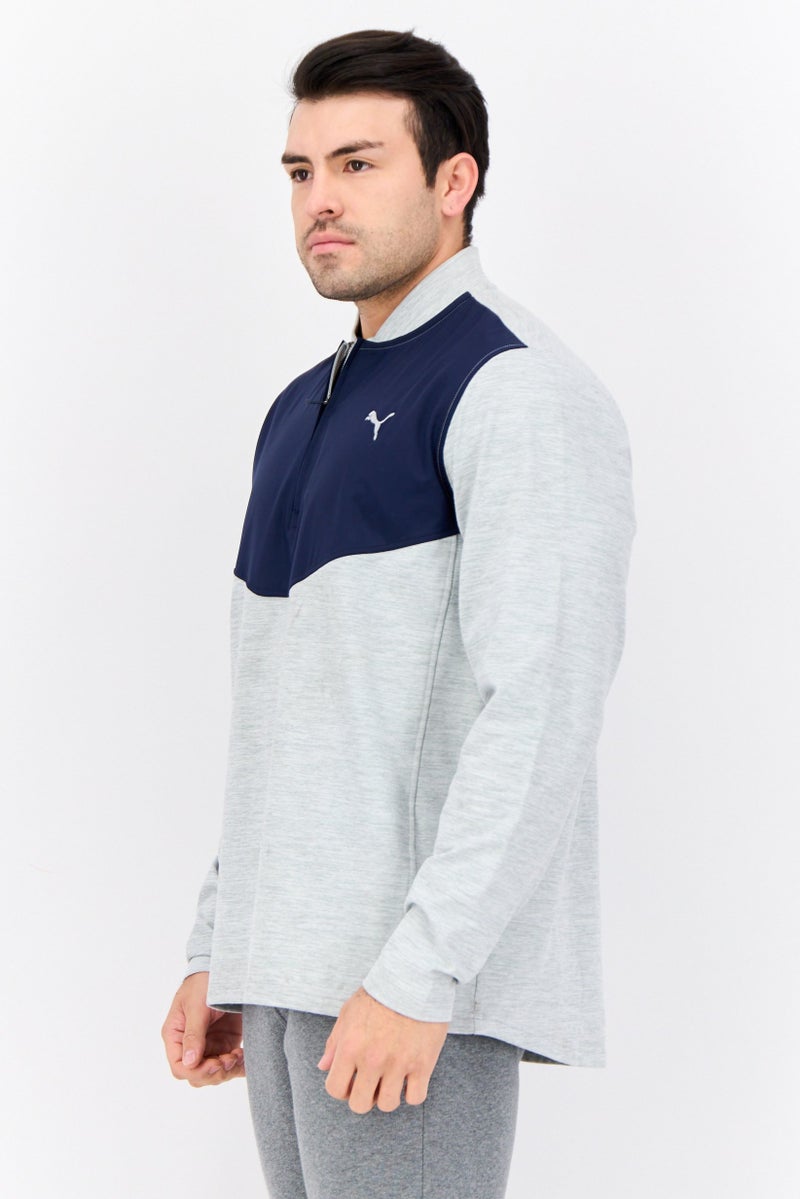 PUMA Men Sportswear Fit Outdoor Quarter Zip Sweatshirt, Grey/Navy  - Image 4