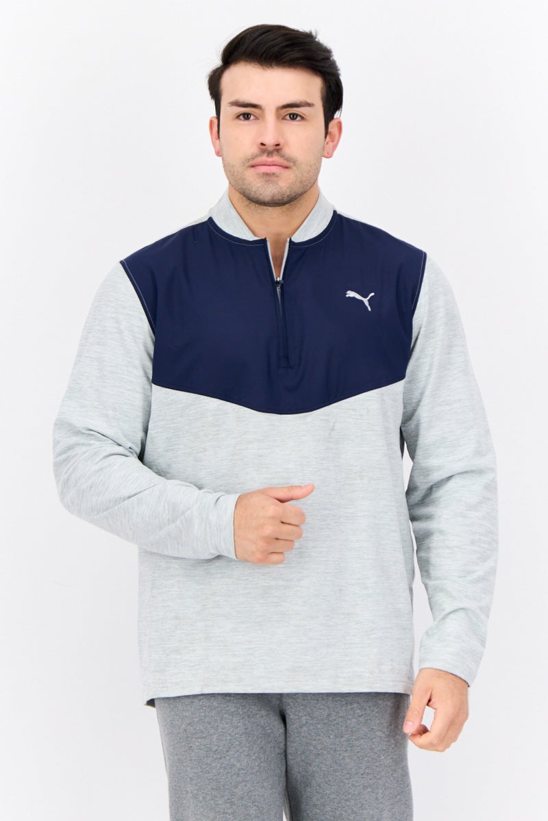 PUMA Men Sportswear Fit Outdoor Quarter Zip Sweatshirt, Grey/Navy  - Image 1