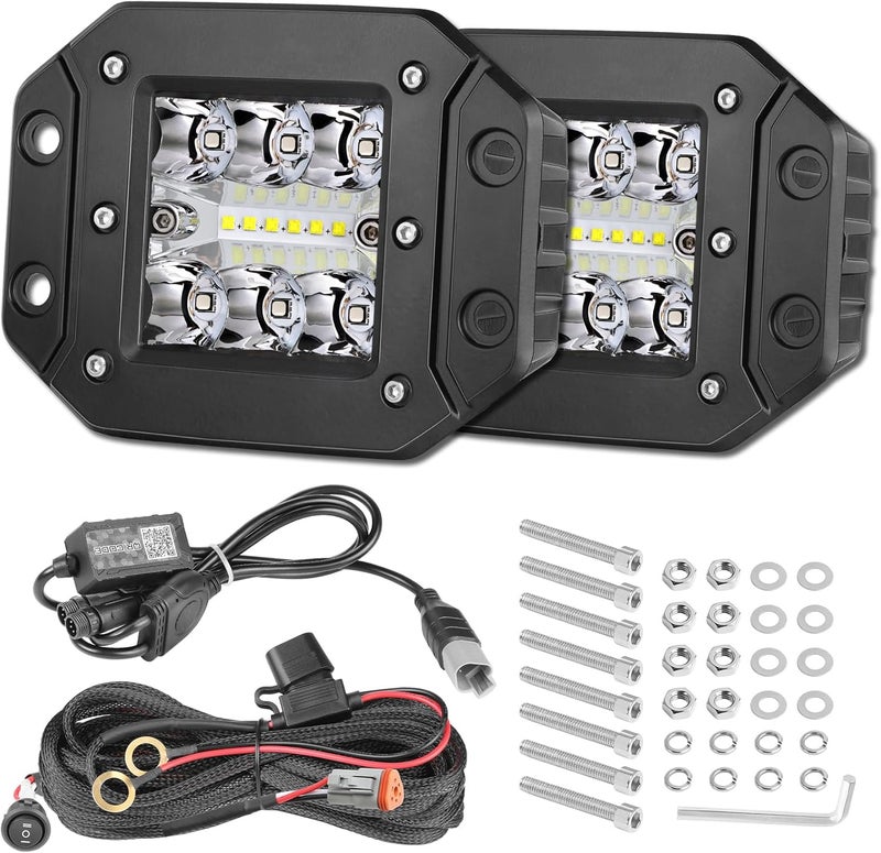 OFFROADTOWN RGBW Flush Mount LED Lights, 5inch 60W RGBW LED Driving Work Flush Fog Off Road Lights for Truck Pickup UTV ATV SUV Boat 4x4 Car - Image 1