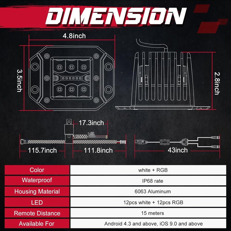 OFFROADTOWN RGBW Flush Mount LED Lights, 5inch 60W RGBW LED Driving Work Flush Fog Off Road Lights for Truck Pickup UTV ATV SUV Boat 4x4 Car - Image 3