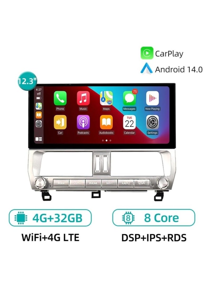 Vierex Toyota Prado 12.3 Inch Android Screen 4GB Ram Support Apple Carplay Android Auto Wireless WiFi USB 4G AHD Camera included With Complete Panel IPS Touch Screen Prado 2018 To 2023 Compatible - Image 2