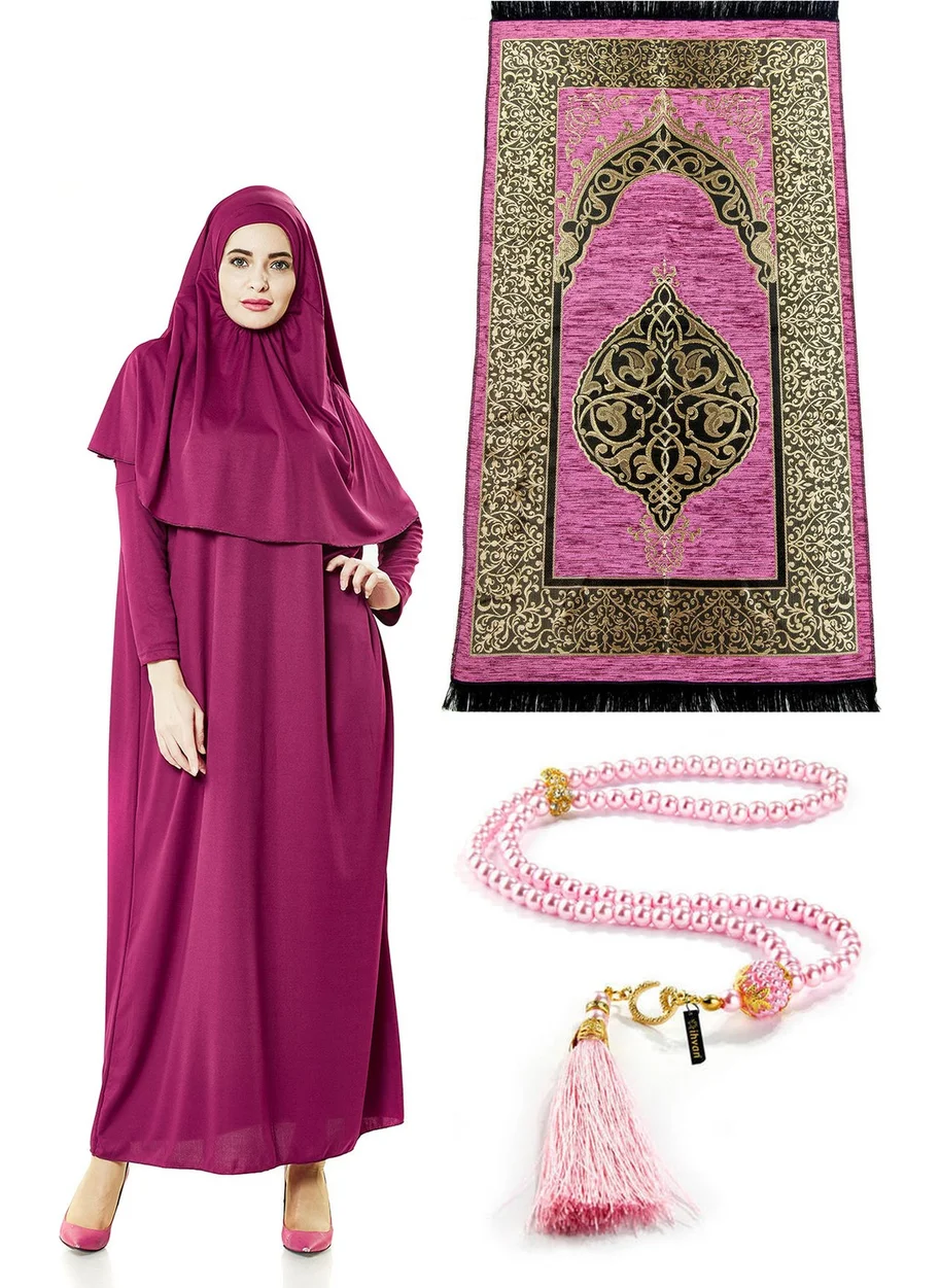 İhvan Ihvan One Piece Prayer Dress - Prayer Rug - Prayer Beads - Worship Set - Fuchsia