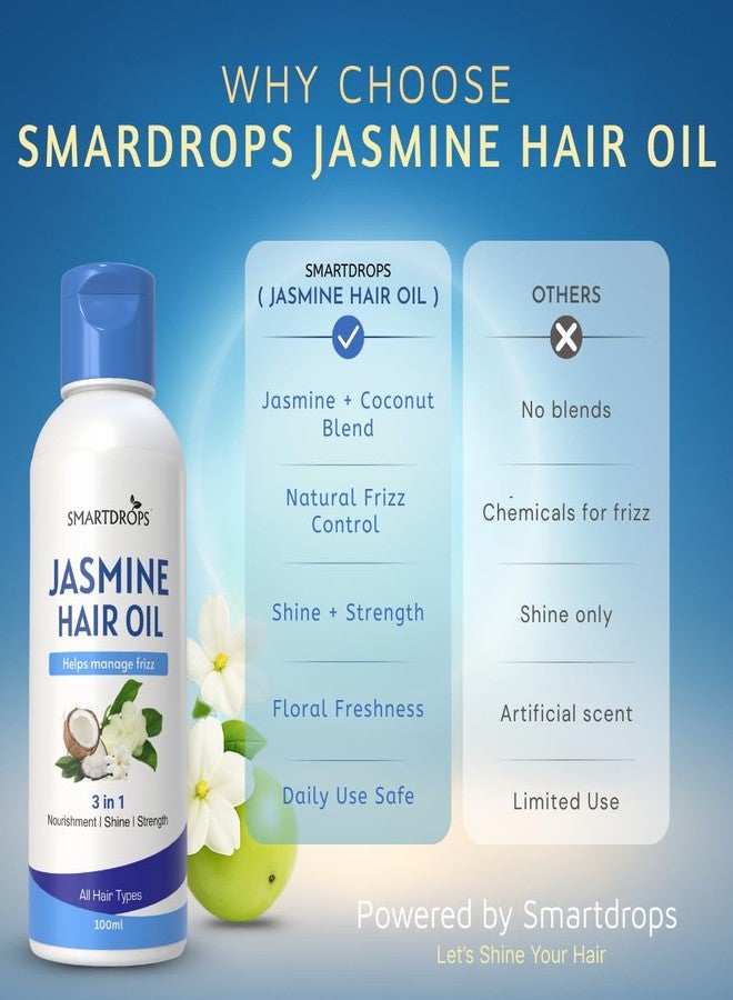 Smartdrops Coconut Jasmine Hair Oil for Hair Massage Grooming and Styling Routine, Lightweight Daily Hair Care Oil for Men Women | 100ml (Pack 5) - Image 3