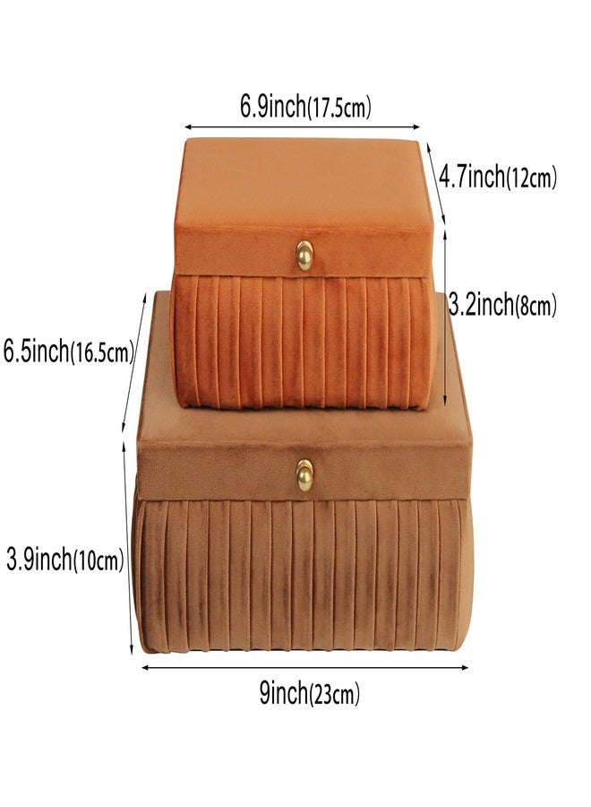 HofferRuffer Velvet Decorative Boxes, Jewelry Boxes Storage Accessory Organizer Boxes with Elegant Handle Decor, Classic Velvet Set of 2 Pieces (Brown) - Image 2