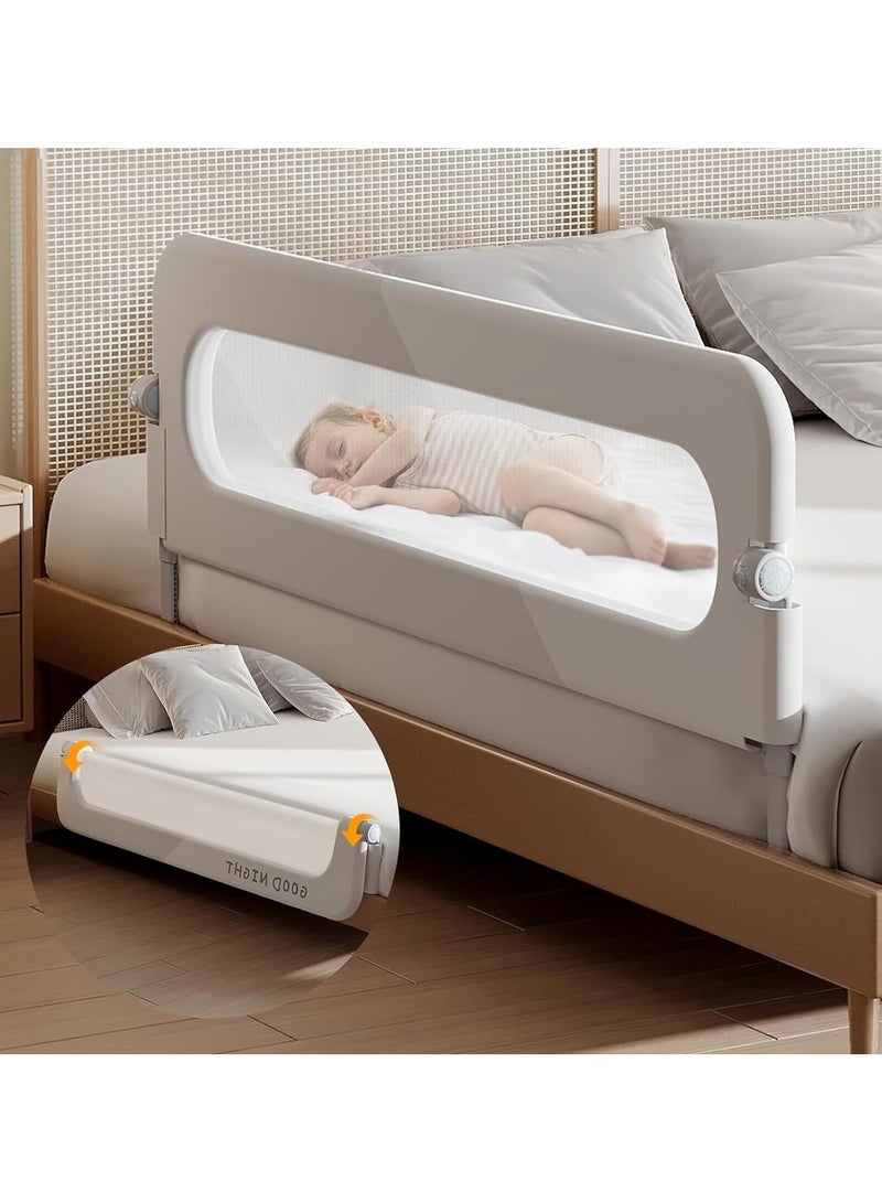 Bed Guard Rail for kids,Button Folding Crib Bed Guard Rail,Toddler Safety Protection Guard,Folding Anti-Fall Beds Mesh Guard Rail,180 °Button Folding,2 Speed Adjustment,for Baby,Elderly,1.5m - Image 1