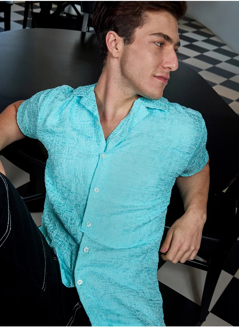 كامبوس سوترا Men's Light Blue Creased Shirt