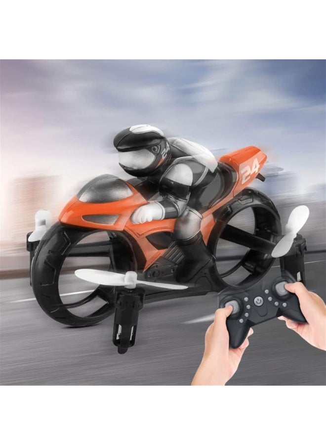 RC Motorcycle Toys Electric 2.4GHz Mini Flying Motorcycle with Light Up Wheels  Land & Air 360° Rotating Drift Stunt High Speed Remote Motorcycle Toys for Boys - Image 1