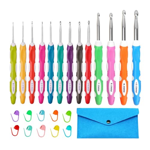 Lewhoo Ergonomic Crochet Hooks Set with Case 13 Size Crochet Hooks for Arthritic Hands 20mm 100mm BN