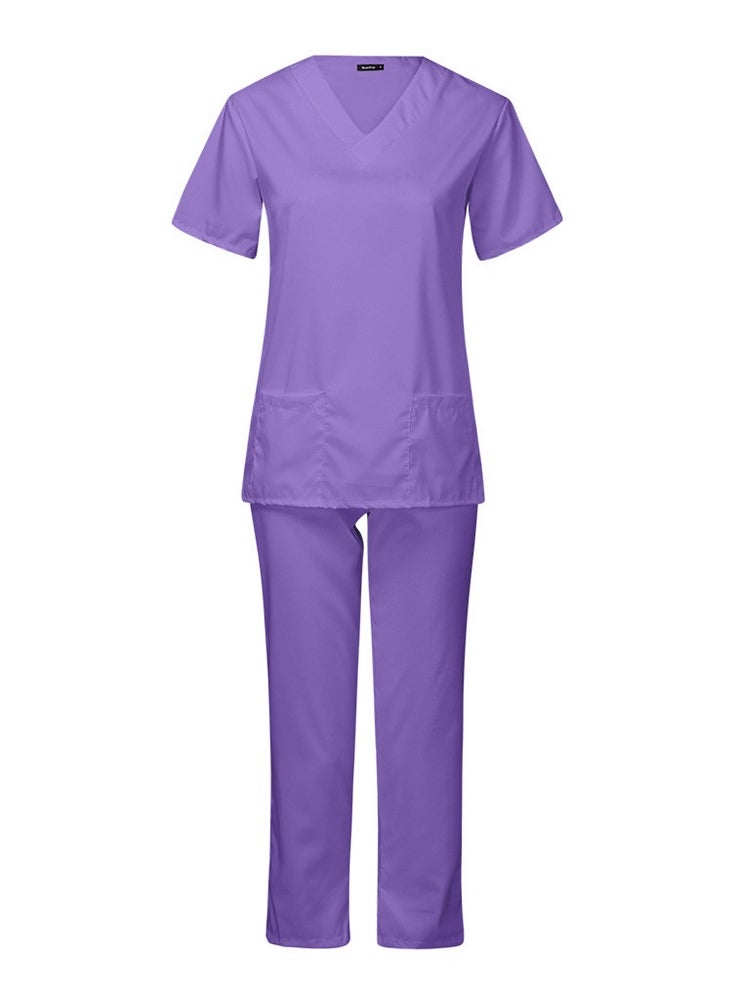 Loquat Medical Uniform Scrubs Set Fast Dry V-Neck Top and Loose Pants Suit Purple  - Image 1