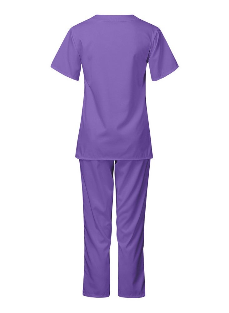 Loquat Medical Uniform Scrubs Set Fast Dry V-Neck Top and Loose Pants Suit Purple  - Image 2
