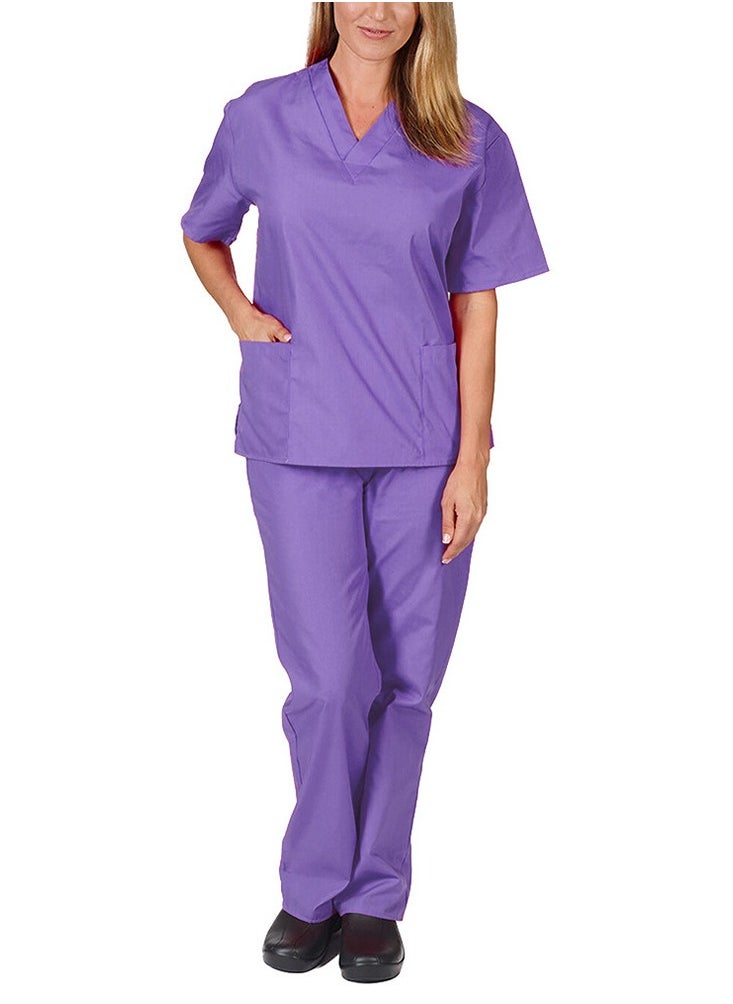 Loquat Medical Uniform Scrubs Set Fast Dry V-Neck Top and Loose Pants Suit Purple  - Image 3