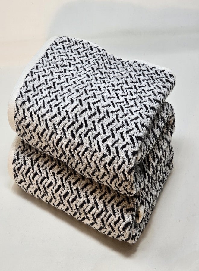 Violet Linen Chevron Abstract Geometric Pattern, 100% Cotton Heavy Terry Plush, Jacquard Fashion Towel, Black, 20 Inch X 30 Inch, Rectangular, Hand Towels Set of Two - Image 2