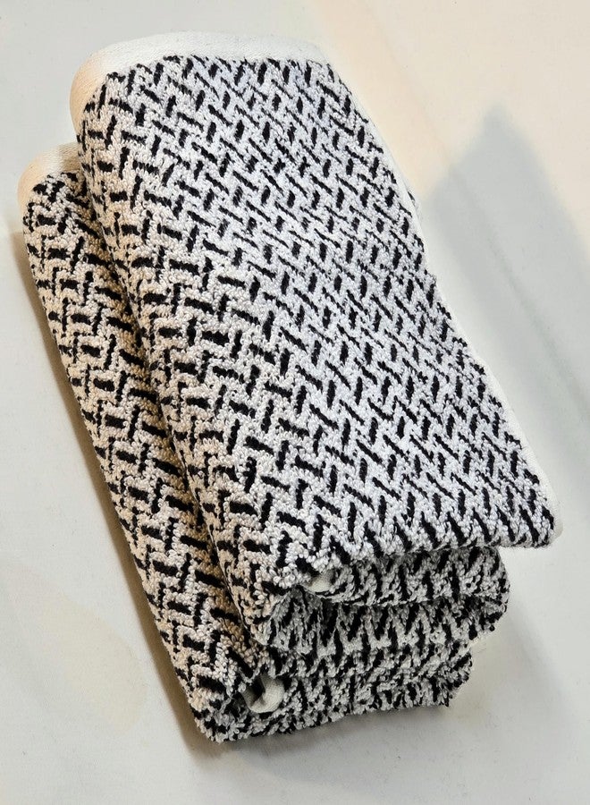 Violet Linen Chevron Abstract Geometric Pattern, 100% Cotton Heavy Terry Plush, Jacquard Fashion Towel, Black, 20 Inch X 30 Inch, Rectangular, Hand Towels Set of Two - Image 1
