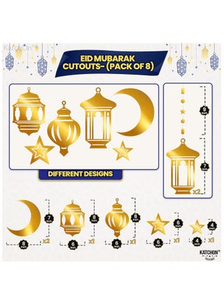 Black and Gold Eid Mubarak Banner and Garland Set Pack of 9 for Eid Decoration - view 3