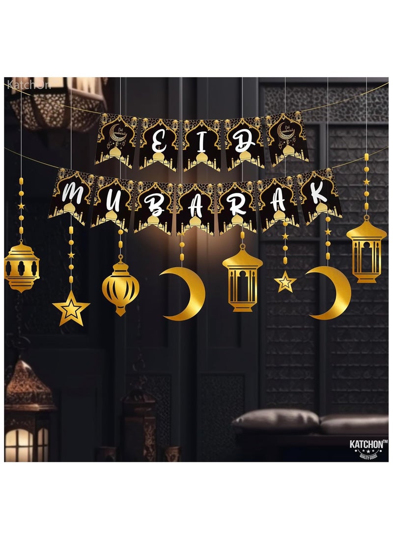 KATCHON Black and Gold Eid Mubarak Banner and Garland Set Pack of 9 for Eid Decoration  - Image 4