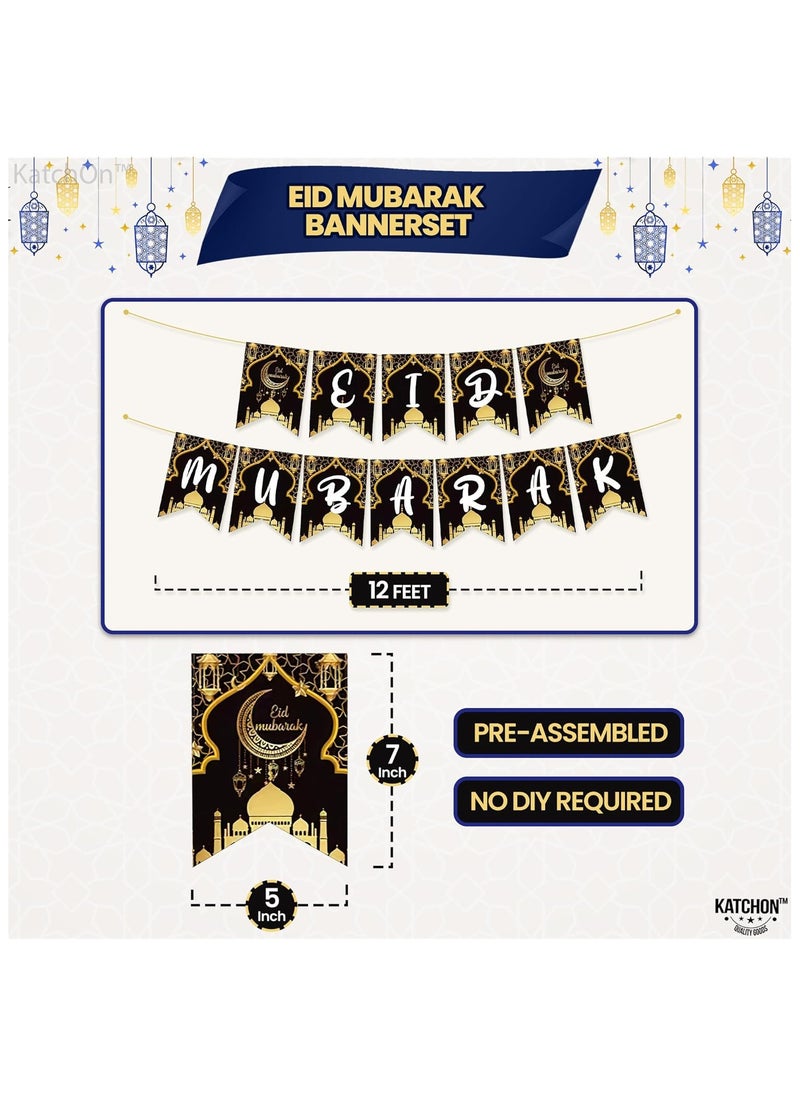 KATCHON Black and Gold Eid Mubarak Banner and Garland Set Pack of 9 for Eid Decoration  - Image 2