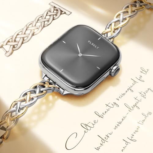 Tlselt Silm Bracelet Compatible with Apple Watch Bands 38/40/41/42/44/45/46/49mm for Women, Celtic Thin Dressy Stainless Steel Metal Designer Fancy Strap for iWatch Series 11 10 9 8 7 6 5 4 3 SE Ultra - Image 3