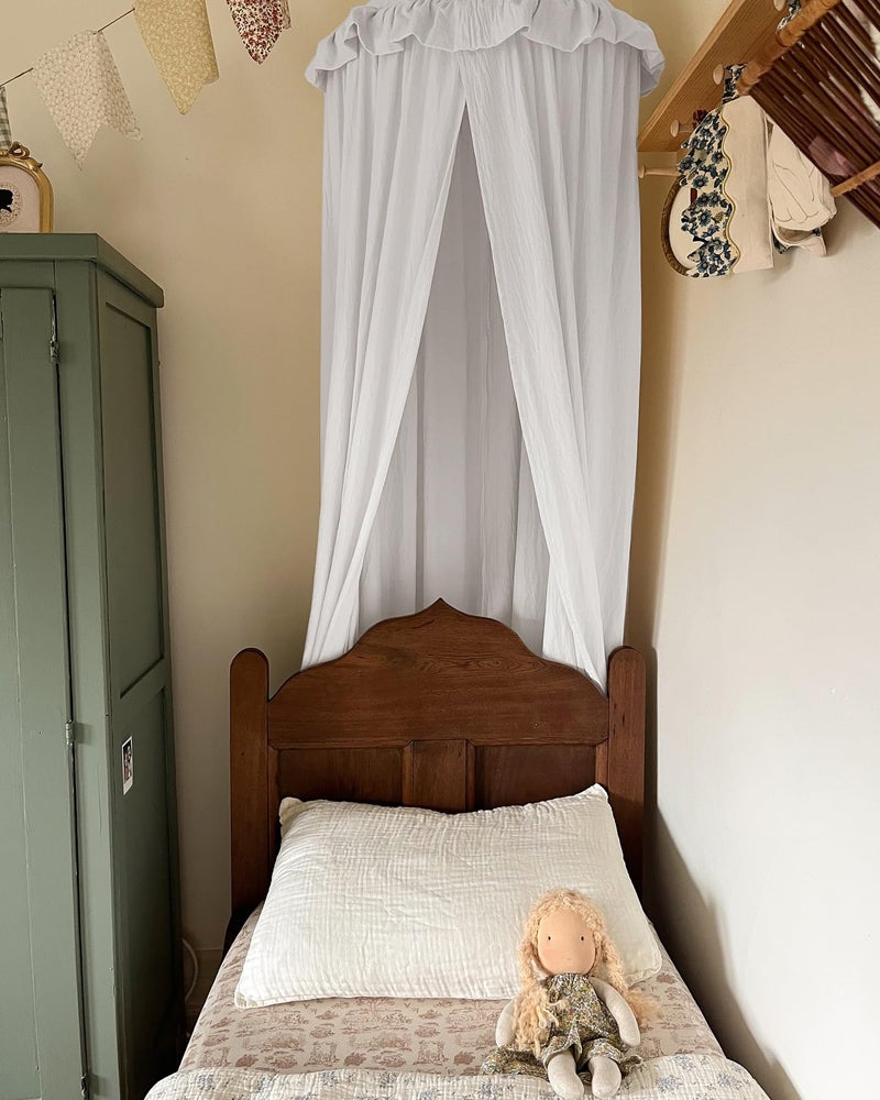 JIKAL Kids Bed Canopy with Ruffles Cotton Hanging Tent Frills Curtain Net for Baby Nursery Room Children Reading Nook Decor - Image 4