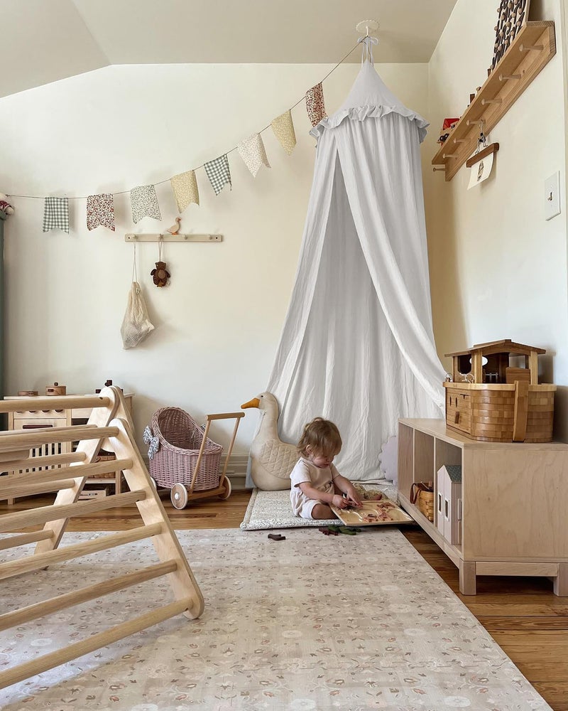 JIKAL Kids Bed Canopy with Ruffles Cotton Hanging Tent Frills Curtain Net for Baby Nursery Room Children Reading Nook Decor - Image 3